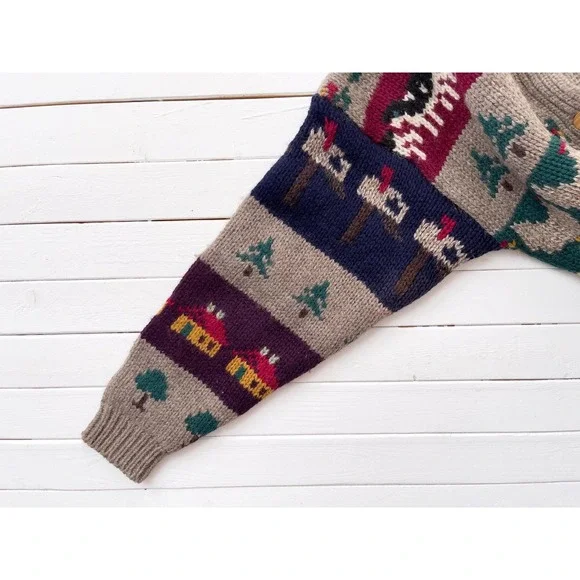 Susan Bristol vtg brown sheep cow chicken farm animal cardigan sweater‎ - Picture 4 of 5